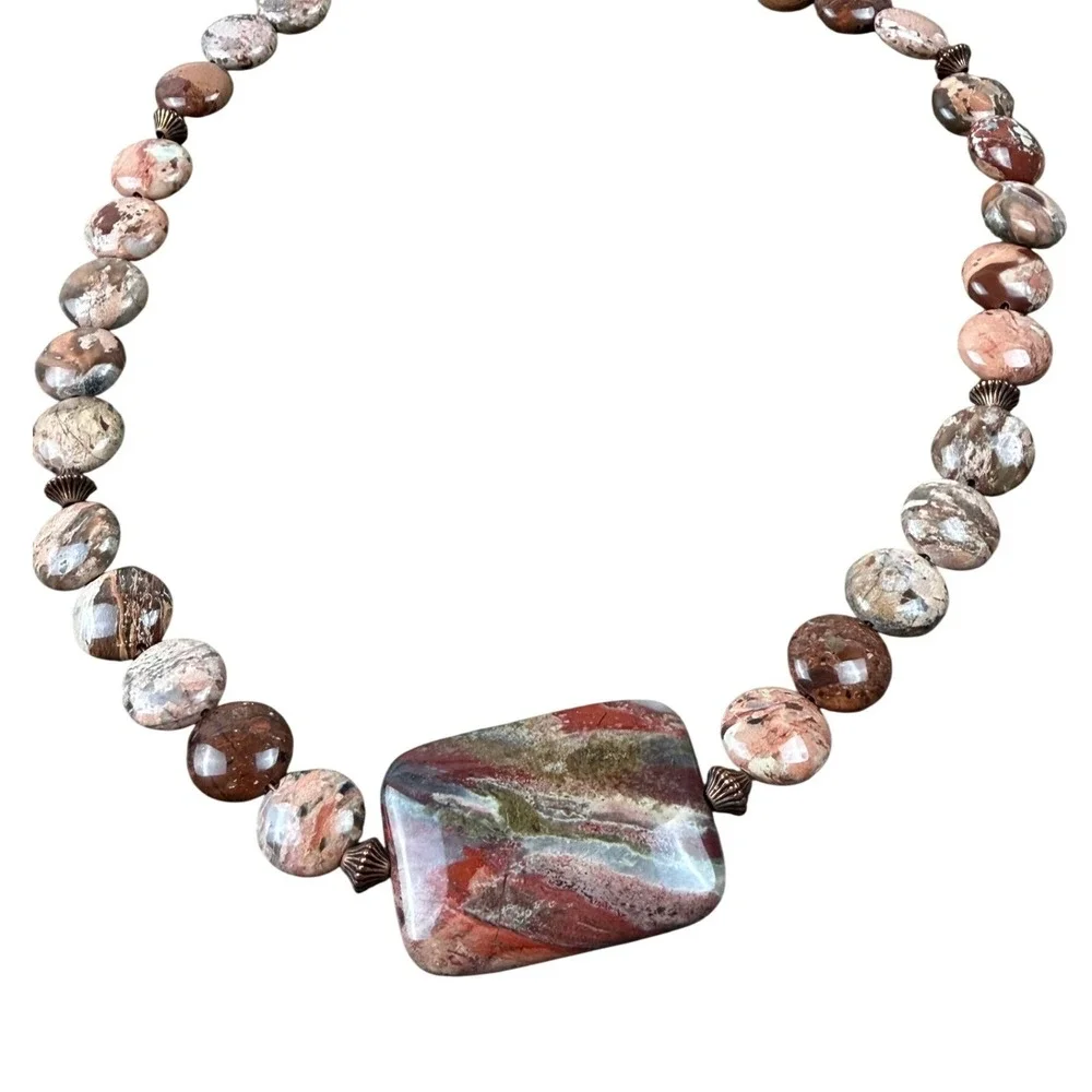 Handmade Red Jasper Statement Necklace‎ Copper Toggle Boho Earthy